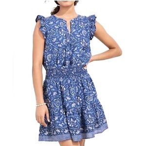 Vineyard Vines Dress Anegada Blue Floral Ruffle Boho Preppy Coastal Cottage Sz S